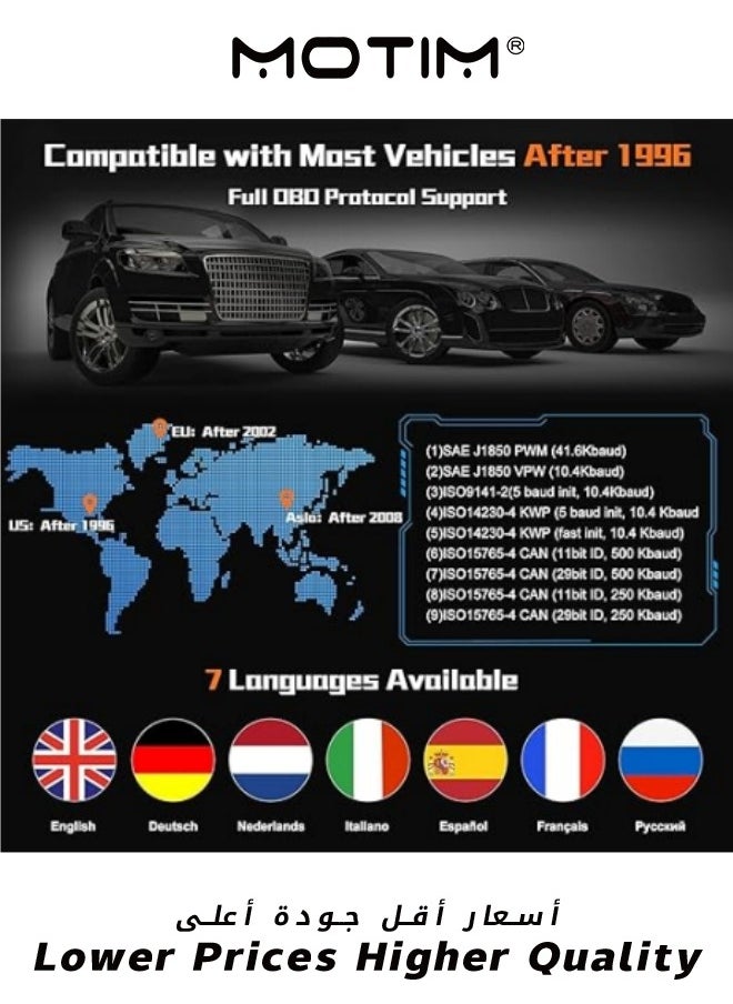 موتيم - أداة تشخيص الماسح الضوئي OBD2 للسيارة أداة تشخيص ماسح ضوئي لتشخيص ماسح ضوئي  للسيارة أداة قراءة رموز أعطال المحرك أداة قراءة رموز التشخيص OBDII EOBD مع إعادة تعيين وجاهزية I M لجميع المركبات بعد 1996 - Image 1