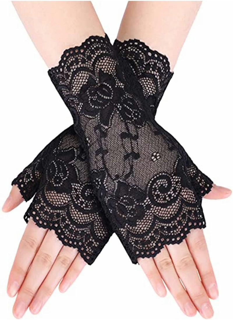 KASTWAVE - Lace Gloves for Women, Short Elegant Ladies Floral Gloves, Wrist Length, Tulle Lace Bridal Dress Gloves, Gloves for Wedding Dinner Parties, Sunblock Protection Gloves Fingerless - Image 1