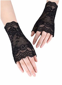 KASTWAVE Lace Gloves for Women, Short Elegant Ladies Floral Gloves, Wrist Length, Tulle Lace Bridal Dress Gloves, Gloves for Wedding Dinner Parties, Sunblock Protection Gloves Fingerless  - Image 2