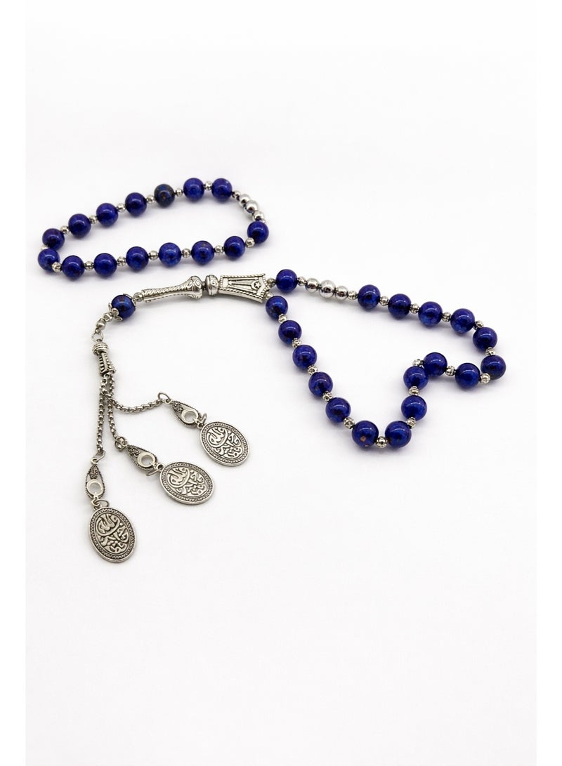 Al Noor Foundation "Royal Serenity" Jasper 2-in-1 Prayer Beads & Bracelet – 33 Beads – Luxurious Pure Blue with Islamic Charm - Image 2