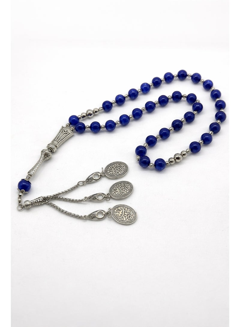 Al Noor Foundation "Royal Serenity" Jasper 2-in-1 Prayer Beads & Bracelet – 33 Beads – Luxurious Pure Blue with Islamic Charm - Image 1