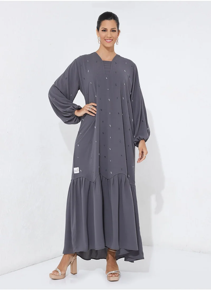 Rosette Abaya Grey Dress Abaya