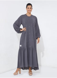 Rosette Abaya Grey Dress Abaya  - Image 1