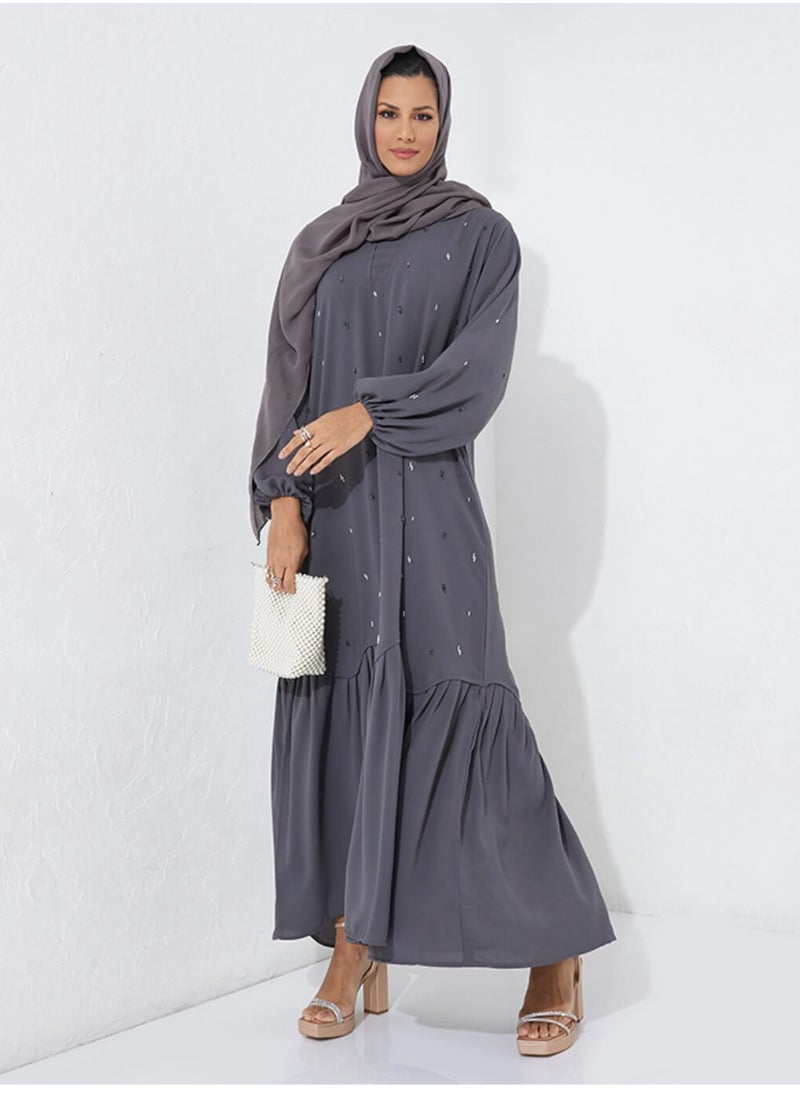 Rosette Abaya - Grey Dress Abaya - Image 1