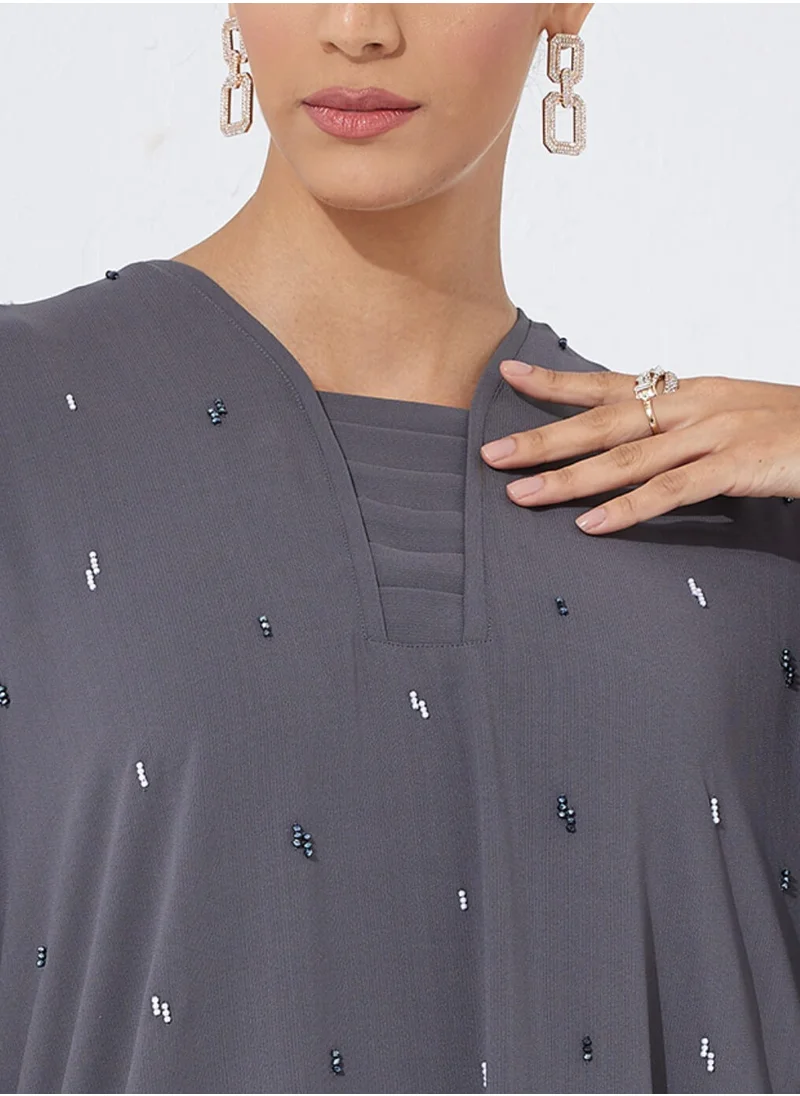 Rosette Abaya Grey Dress Abaya
