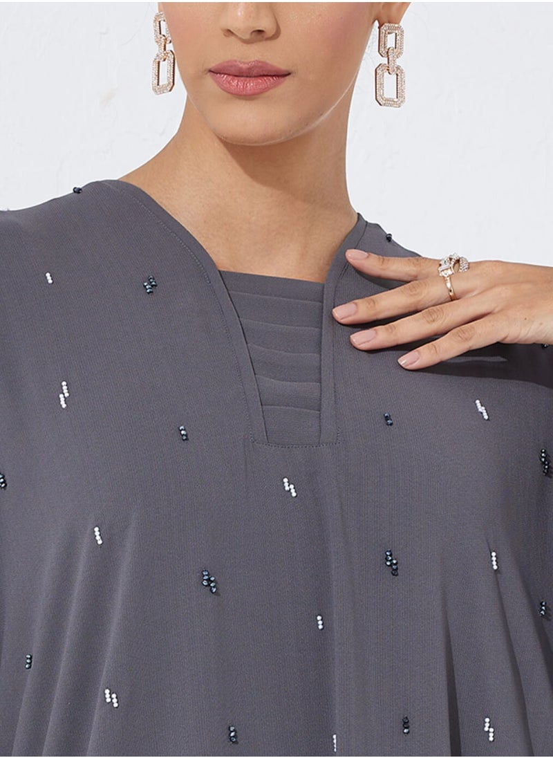 Rosette Abaya - Grey Dress Abaya - Image 1