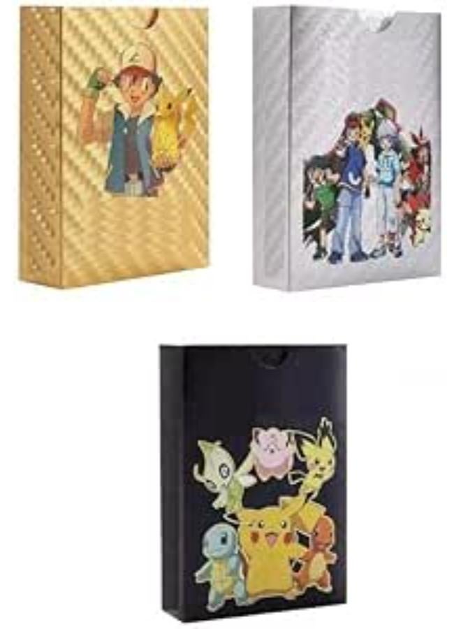 مجموعة بطاقات ورقية سوداء متنوعة من 55 قطعة - بطاقات سلسلة V، بطاقات Vmax GX الذهبية النادرة وبطاقات الألغاز النادرة الشائعة (أسود وفضي)