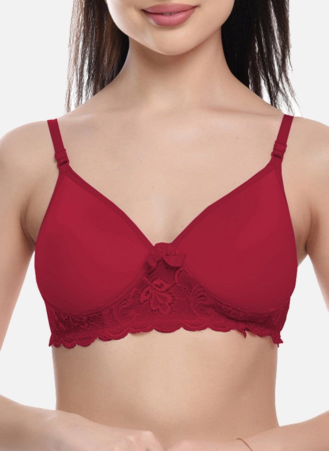FIMS Women Maroon Cotton Lace Padded Bra - Image 5
