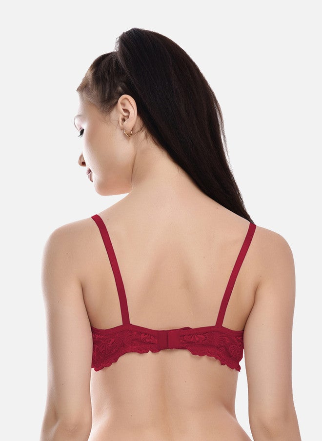 FIMS Women Maroon Cotton Lace Padded Bra - Image 4