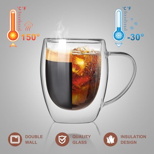 FrutPunch Double Walled Glass Coffee Mugs, Glass Coffee Mugs Set Of 2, Glass Coffee Cups with Handles, 12OZ, Suitable for Cappuccino, Latte, Espresso, Hot Drinks, Cold Drinks - Image 3