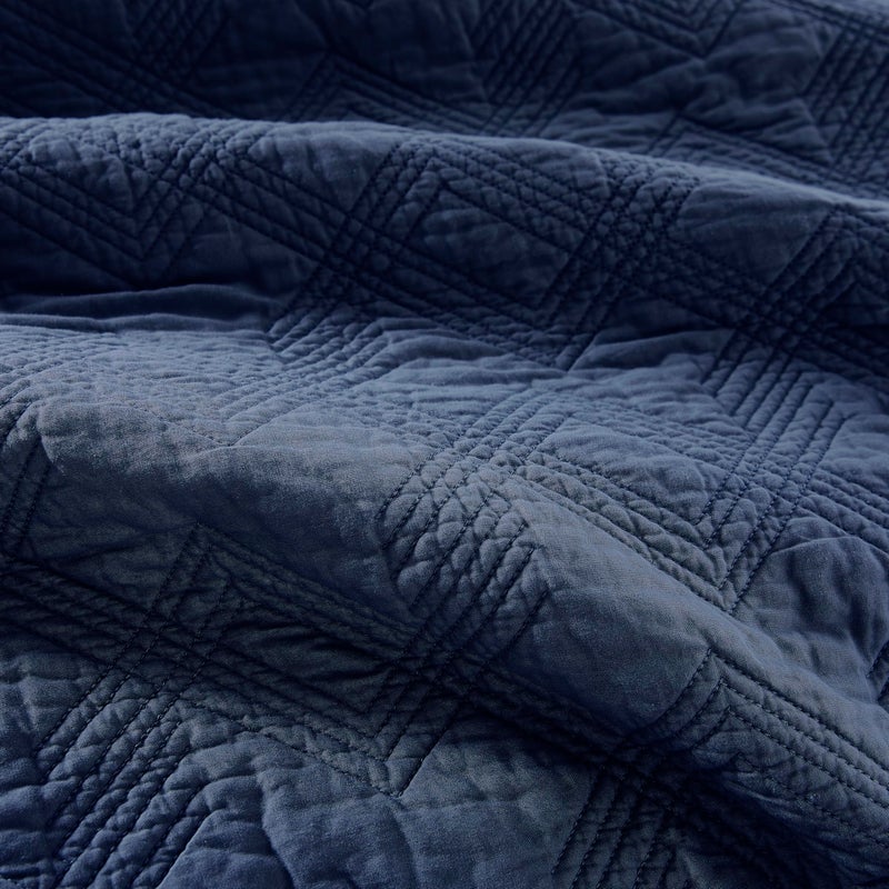 WDCOZY 100% Cotton Twin Size Quilt Set - Navy Blue Pre-Washed Soft Lightweight Modern Bedspread, Farmhouse Country Rustic Coverlet, Textured Like Linen, Shabby Chic Gauze Bedding, 2 Pieces - Image 5