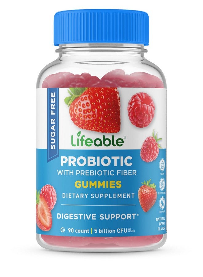 Lifeable Sugar Free Probiotics with Prebiotics Fiber - Great Tasting Natural Flavor Gummy Supplement - Keto Friendly Chewable - for Gut Health and Immune Support - for Adults, Man, Women - 90 Gummies - Image 1
