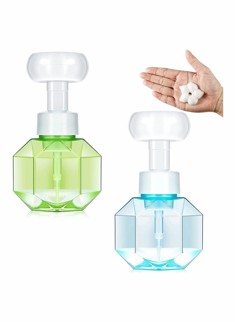 KASTWAVE Foaming Soap Dispenser, Flower Shape Refillable Bottle 300ML Bottle(2 Pcs, Blue and Green)  - Image 1