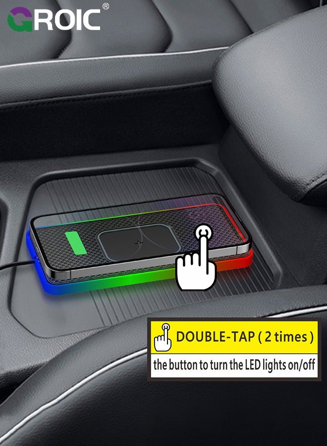 GROIC Wireless Car Charger Pad, QI 15W RGB Wireless Charger for Car USB, Wireless Charging Pad with On/Off Button, Car Charger Incl for Apple Air-pods iPhone 15/14/13/12 Samsung S24/S23/S22 (1M Cable)  - Image 4