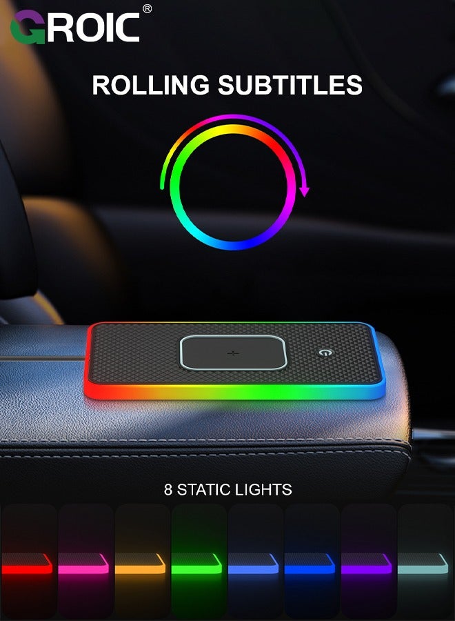 GROIC Wireless Car Charger Pad, QI 15W RGB Wireless Charger for Car USB, Wireless Charging Pad with On/Off Button, Car Charger Incl for Apple Air-pods iPhone 15/14/13/12 Samsung S24/S23/S22 (1M Cable)  - Image 3
