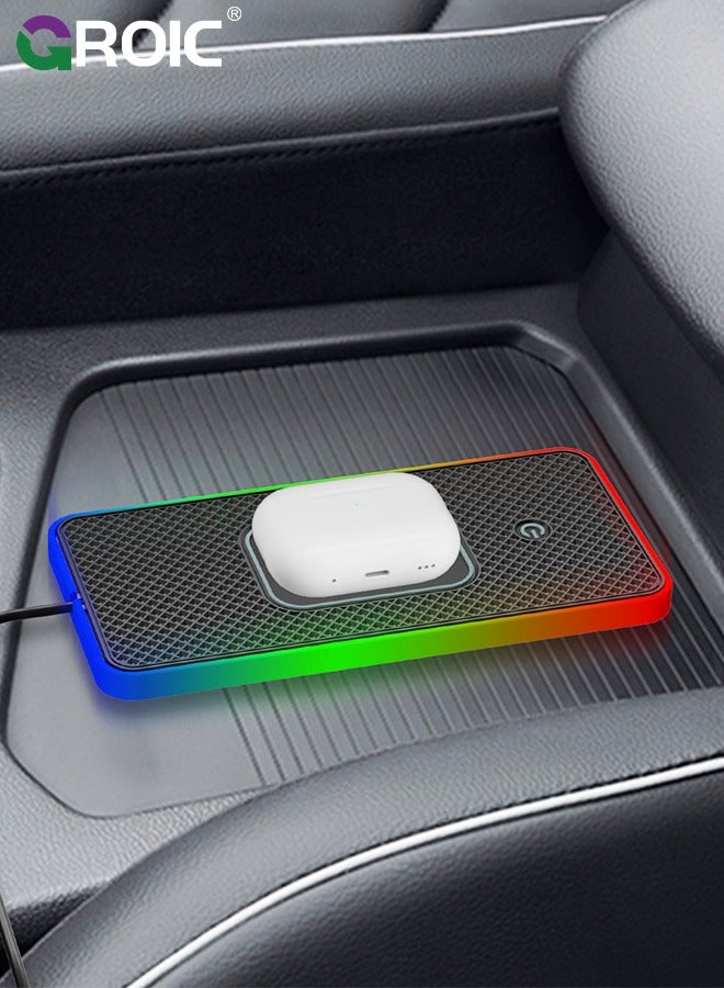 GROIC Wireless Car Charger Pad, QI 15W RGB Wireless Charger for Car USB, Wireless Charging Pad with On/Off Button, Car Charger Incl for Apple Air-pods iPhone 15/14/13/12 Samsung S24/S23/S22 (1M Cable)  - Image 5