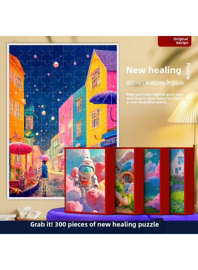 Deai Wai Healing Department 300 Piece Resin Jigsaw Puzzle Diy Assembled Decorative Painting National Day Mid-Autumn Festival Toy Gift Box-Color:[Cure 300 Pieces] Rushing To/38*26cm  - Image 2