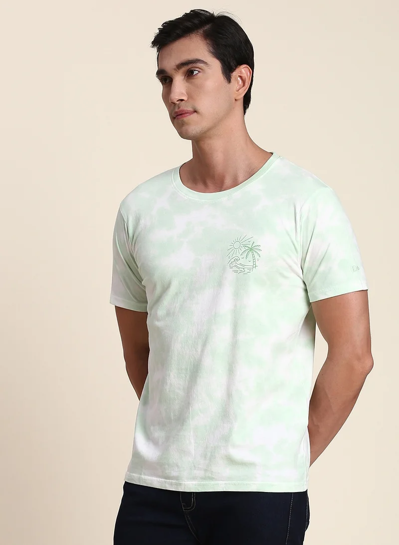 Dennis Lingo Men's Sea Green 100% Cotton Dyed Regular Fit T-Shirt