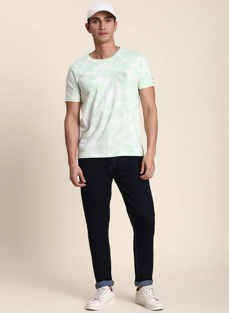 Dennis Lingo Men's Sea Green 100% Cotton Dyed Regular Fit T-Shirt