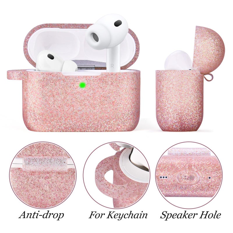 VISOOM for AirPods Pro 3 Case 2025, Silicone Case for Apple Air Pods Pro 3rd Generation Cover Women, Cute iPods 3 Protective Cover with Bling Keychain & Cleaning Kit, Bling Rose Gold - Image 5