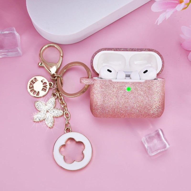 VISOOM for AirPods Pro 3 Case 2025, Silicone Case for Apple Air Pods Pro 3rd Generation Cover Women, Cute iPods 3 Protective Cover with Bling Keychain & Cleaning Kit, Bling Rose Gold - Image 3