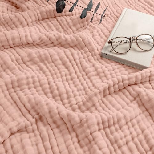 Comfy Cubs Muslin Throw Blanket - 50” x 60” Quilted Design - Lightweight, Breathable 6-Layer Gauze Fabric - Soft Cotton Blanket for Home or Travel - Packaged in Elegant Gift Box - Blush - Image 1