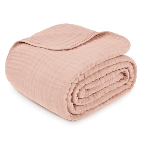 Comfy Cubs Muslin Throw Blanket - 50” x 60” Quilted Design - Lightweight, Breathable 6-Layer Gauze Fabric - Soft Cotton Blanket for Home or Travel - Packaged in Elegant Gift Box - Blush - Image 5