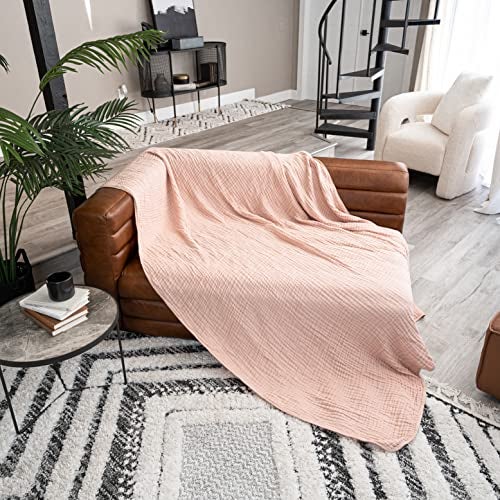 Comfy Cubs Muslin Throw Blanket - 50” x 60” Quilted Design - Lightweight, Breathable 6-Layer Gauze Fabric - Soft Cotton Blanket for Home or Travel - Packaged in Elegant Gift Box - Blush - Image 4