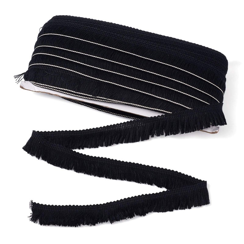 MegaPet Black Polyester Fringe Tassel Lace Trim 1 Inch x 82 Feet Chainette Fringe Fibre Trim for Sewing Quilting DIY Home Decoration