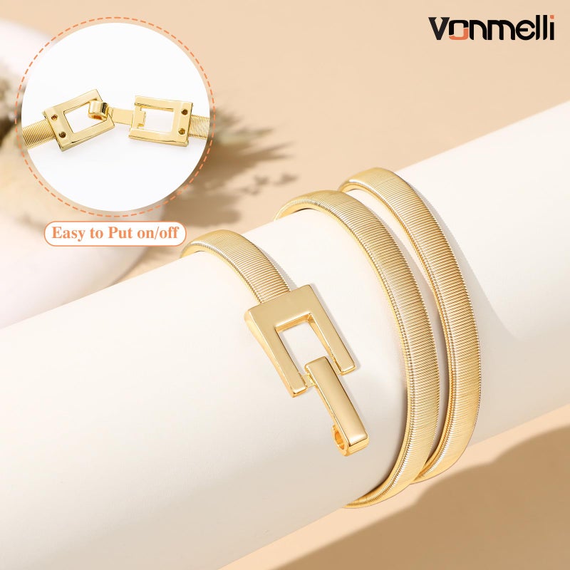 VONMELLI Women's Skinny Metal Cinch Belt for Dress Stretch Thin Waist Belt Gold Elastic Belts, Square Knot M - Image 5