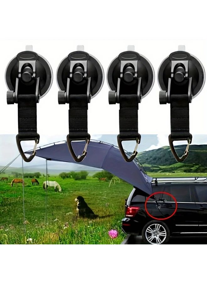 4pcs Black Heavy Duty Suction Cups With Securing Hook And Clips For Car Camping - Image 2