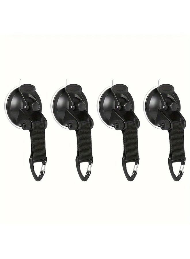 4pcs Black Heavy Duty Suction Cups With Securing Hook And Clips For Car Camping - Image 1