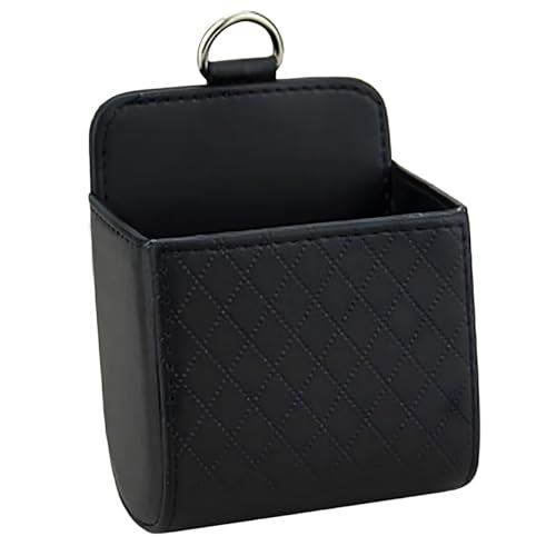 YoRise Car Air Vent Storage Bag PU Leather Auto Hanging Storage Pouch with Hook Portable Car Console Organizer Vehicle Dashboard Organizer Accessories for Key Cell Phone Coin Sunglasses Black - Image 1