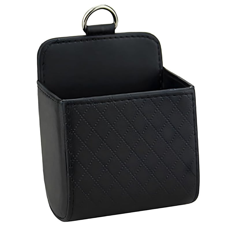 YoRise Car Air Vent Storage Bag PU Leather Auto Hanging Storage Pouch with Hook Portable Car Console Organizer Vehicle Dashboard Organizer Accessories for Key Cell Phone Coin Sunglasses Black - Image 3