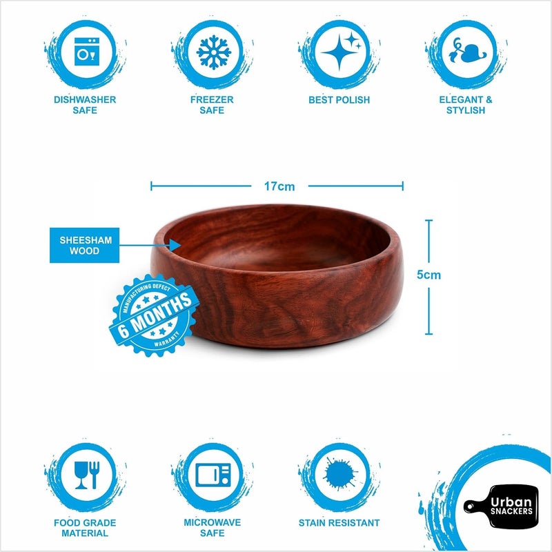 Urban Snackers Wooden Bowl Small Handmade Bowl Sheesam Wood Brown Use for Serving Soup Chips Desserts - Image 3