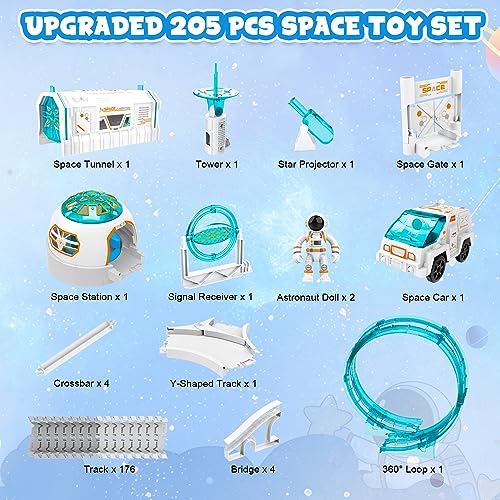 KIZJORYA Construction Race Track Space Train Track Set 205 PCS DIY Flexible Tracks Play Set for Boys 47 with Light up Space Car Station Astronaut for Toddlers Kids Girls 312 - Image 5