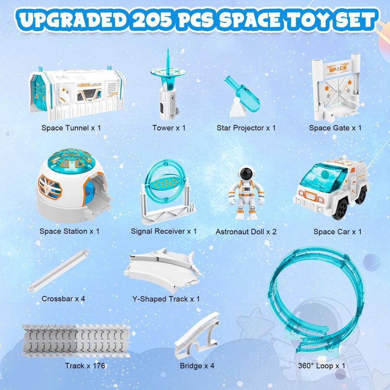 KIZJORYA Construction Race Track Space Train Track Set 205 PCS DIY Flexible Tracks Play Set for Boys 47 with Light up Space Car Station Astronaut for Toddlers Kids Girls 312 - Image 3