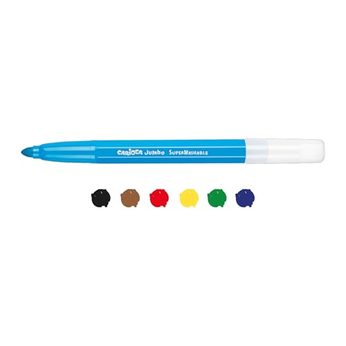 CARIOCA Jumbo Washable Markers for Kids – 6 Assorted Colors, 6 mm Maxi Felt Tip Pens, Non-Toxic, Easy Grip for Toddlers, Super Washable School & Art Supplies, Made in Italy - Image 2