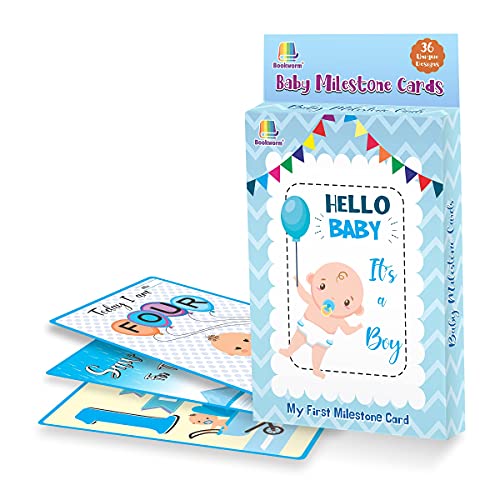 Bookworm Baby Milestone Cards for Boys Colorful & Cute Designs (Total 36 Cards) - Image 1