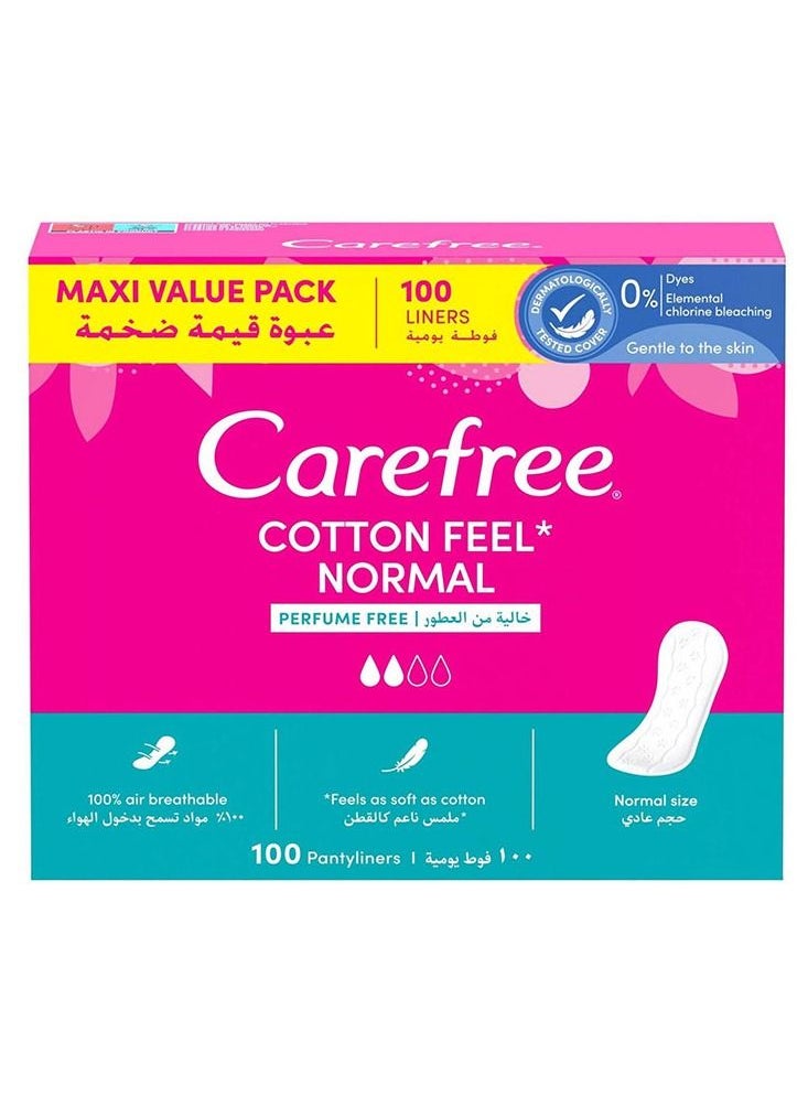 Carefree Cotton Feel Normal Perfume Free Panty Liners 100 Pcs 