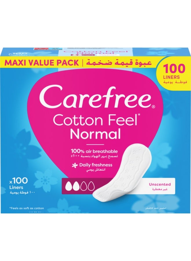 Cotton Feel Perfume Free Panty Liners, 100% Breathable, Normal Size, Pack of 100