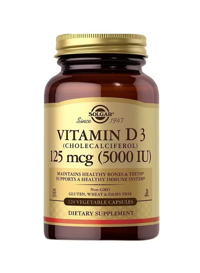 Solgar, Vitamin D3 (Cholecalciferol), 125 micrograms (5000 IU), 120 Vegetarian Capsules