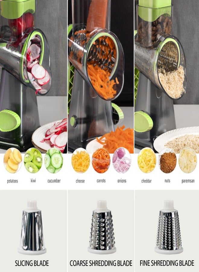 EDEFISY Cheese Grater Hand Crank Rotary Vegetables Shredder with Handle, 3-in-1 Graters with Interchangeable Blades and Strong Suction Base Multifunctional Slicer for Kitchen,green - Image 2