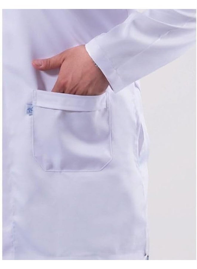 Men Classic White Lab Coat Long Sleeve Button Front Work Coat with Pockets Tailored Fit - Image 2