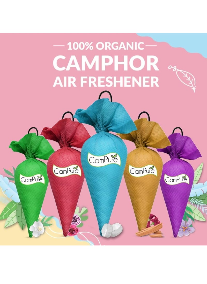 Mangalam CamPure Camphor Cone Combo (Jasmine, Rose, Original Camphor, Lavender, Sandalwood) Pack of 5-100% Organic | Air Freshener for Car, Wardrobe, Office Cabin's, Drawers, Travel Bag & Bathroom  - Image 2