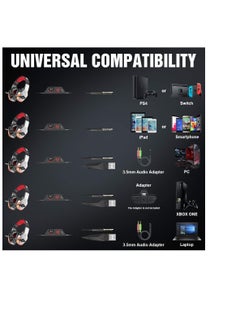 BENGOO V-4 Gaming Headset for Xbox One, PS4, PC, Controller, Noise Cancelling Over Ear Headphones with Mic, LED Light Bass Surround Soft Memory Earmuffs for PS5 Laptop Mac PS2 Gamecube -Red  - Image 2