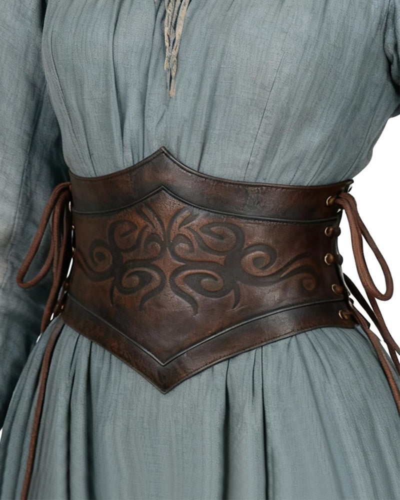 L'VOW Women Viking Belt Medieval Elastic Wide Brown Leather Belt Renaissance Accessory(Medium) - Image 1