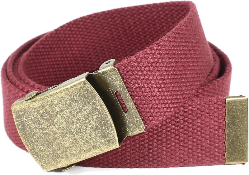 Canvas Web Belt Military Style with Antique Brass Buckle and Tip 50" Long
