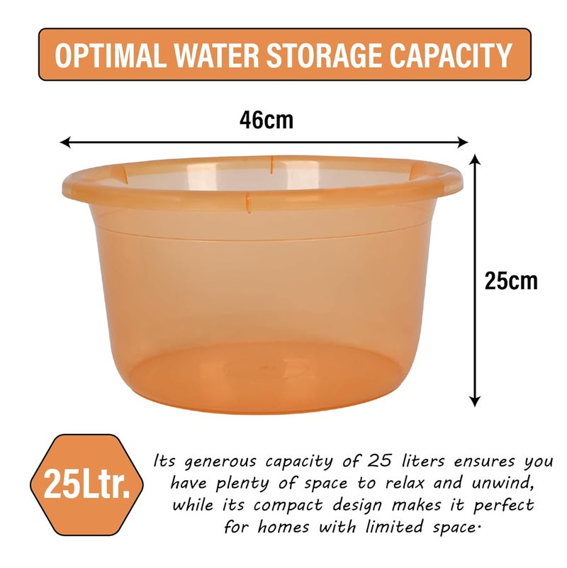 Kuber Industries Pack of 6 Bath Tub Multipurpose Bath Tub Tub for BathroomFeeding PanWashing Clothes Washing Tub Bathing Bathroom Tub 25 LTR Transparent Blue Orange - Image 3