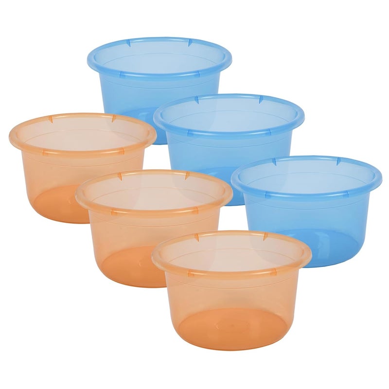 Kuber Industries Pack of 6 Bath Tub Multipurpose Bath Tub Tub for BathroomFeeding PanWashing Clothes Washing Tub Bathing Bathroom Tub 25 LTR Transparent Blue Orange - Image 1